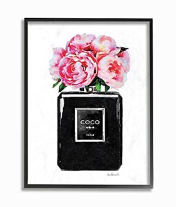 stupell industries agp-106 glam perfume bottle flower black peony pink wall art, 11 x 14
