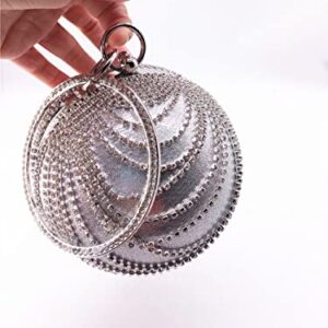 Round Clutch tassel Purse Women Crystal Evening Bag for Wedding Party Women's Ball Shape Crystal Evening Clutch Purse Wedding Party HandBags With Necklace Earrings Set(Silver)