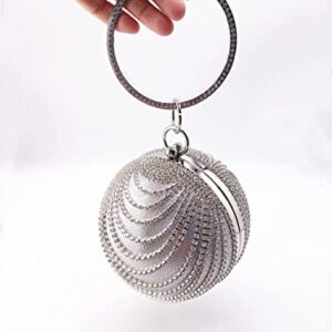 Round Clutch tassel Purse Women Crystal Evening Bag for Wedding Party Women's Ball Shape Crystal Evening Clutch Purse Wedding Party HandBags With Necklace Earrings Set(Silver)