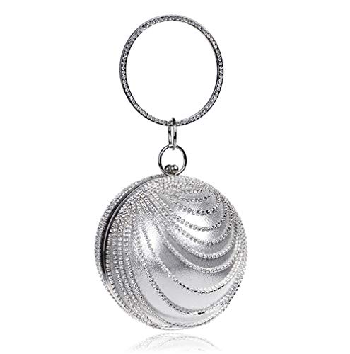 Round Clutch tassel Purse Women Crystal Evening Bag for Wedding Party Women's Ball Shape Crystal Evening Clutch Purse Wedding Party HandBags With Necklace Earrings Set(Silver)