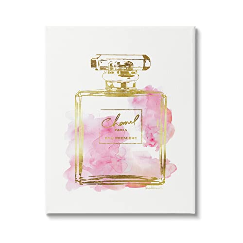 Stupell Industries Glam Perfume Bottle Gold Pink Stretched Canvas Wall Art, Proudly Made in USA for Living Room