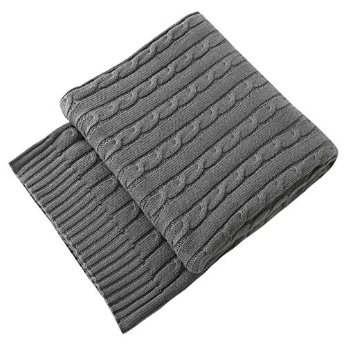 TREELY 100% Cotton Cable Knit Throw Blanket Super Soft Warm for Chair Couch Bed(Gray,50" x 60")