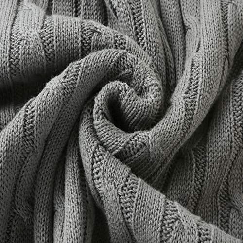 TREELY 100% Cotton Cable Knit Throw Blanket Super Soft Warm for Chair Couch Bed(Gray,50" x 60")