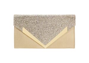 ziumudy pu leather glitter envelope evening wedding clutch party handbag purse bag (gold)