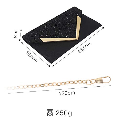 ZIUMUDY PU Leather Glitter Envelope Evening Wedding Clutch Party Handbag Purse Bag (Gold)