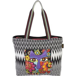 laurel burch lb5460 shoulder tote, 17 by 13-inch, blossoming feline , black