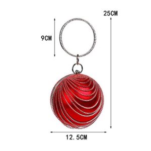 Round Clutch tassel Purse Women Crystal Evening Bag for Wedding Party Women's Ball Shape Crystal Evening Clutch Purse Wedding Party HandBags With Necklace Earrings Set (Red)