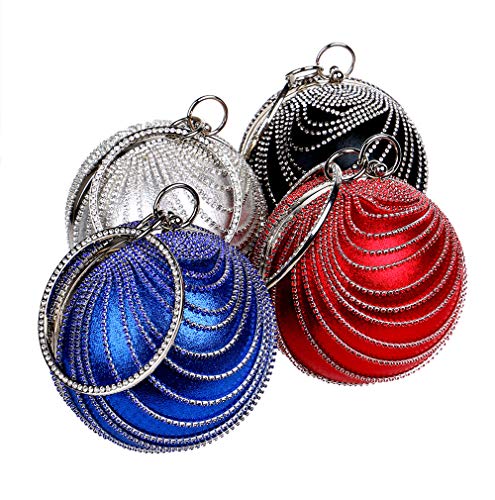 Round Clutch tassel Purse Women Crystal Evening Bag for Wedding Party Women's Ball Shape Crystal Evening Clutch Purse Wedding Party HandBags With Necklace Earrings Set (Red)