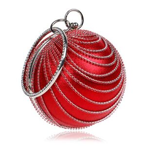 Round Clutch tassel Purse Women Crystal Evening Bag for Wedding Party Women's Ball Shape Crystal Evening Clutch Purse Wedding Party HandBags With Necklace Earrings Set (Red)