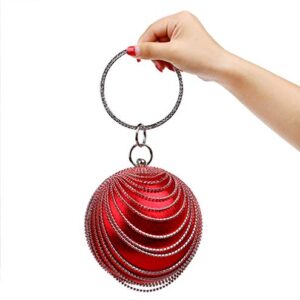 Round Clutch tassel Purse Women Crystal Evening Bag for Wedding Party Women's Ball Shape Crystal Evening Clutch Purse Wedding Party HandBags With Necklace Earrings Set (Red)