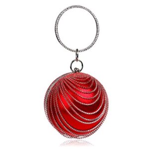 Round Clutch tassel Purse Women Crystal Evening Bag for Wedding Party Women's Ball Shape Crystal Evening Clutch Purse Wedding Party HandBags With Necklace Earrings Set (Red)