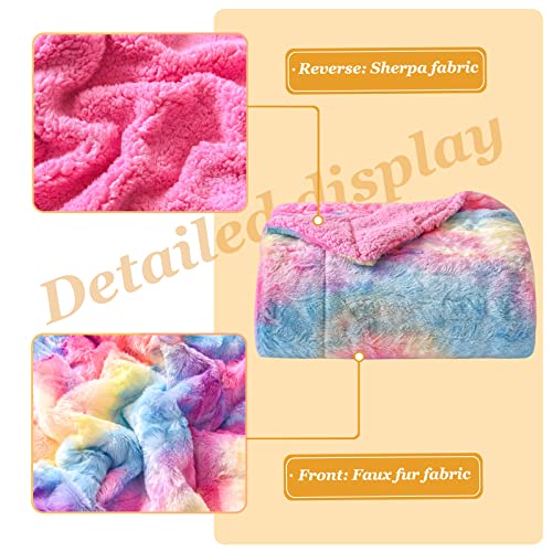 NEWCOSPLAY Super Soft Faux Fur Throw Blanket Premium Sherpa Backing Warm and Cozy Throw Decorative for Bedroom Sofa Floor (Dark Rainbow, Throw(50"x60"))