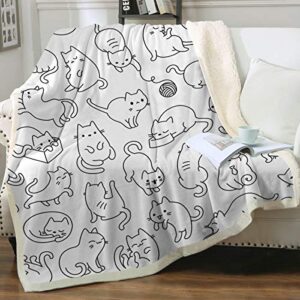 sleepwish cat blankets for cat lovers cute cat blanket for girls women fleece cat sherpa blanket black and white cat print blanket fuzzy cat blanket throw (50″ x 60″)