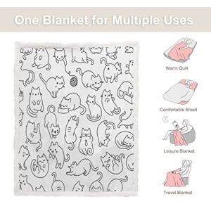 Sleepwish Cat Blankets for Cat Lovers Cute Cat Blanket for Girls Women Fleece Cat Sherpa Blanket Black and White Cat Print Blanket Fuzzy Cat Blanket Throw (50" X 60")