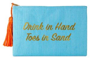 beach clutch – drink in hand toes in sand (blue)