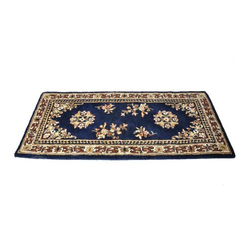 Minuteman International Blue Oriental Wool Hearth Rug, Rectangular