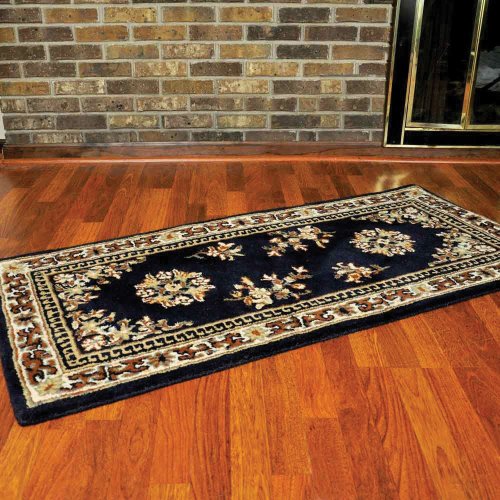 Minuteman International Blue Oriental Wool Hearth Rug, Rectangular