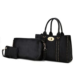 Mia K Collection 3-PC Set, Studded Tote Bag for Women, Pouch Handbag, Wristlet Purse, Crossbody Shoulder Strap PU Leather Black