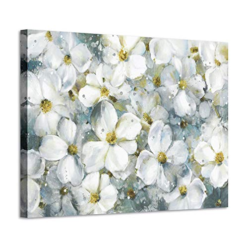 ARTISTIC PATH Flower Abstract Art Floral Picture: White Botanical Artwork Painting on Canvas Wall Art for Bedrooms (16" W x 12" H,Multi-Sized)