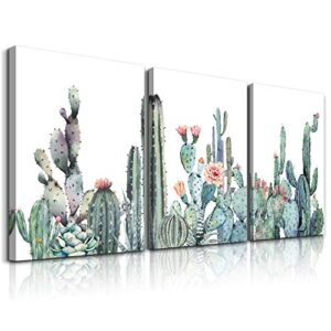canvas wall art for bedroom living room canvas prints artwork bathroom wall decor green plants succulent cactus flower painting 12″ x 16″ 3 pieces modern framed ready to hang office home decorations