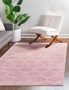 unique loom trellis frieze collection area rug – rounded (4′ 1″ x 6′ 1″, light pink/ ivory)