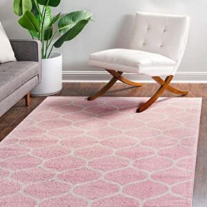 Unique Loom Trellis Frieze Collection Area Rug - Rounded (4' 1" x 6' 1", Light Pink/ Ivory)