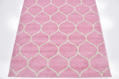 Unique Loom Trellis Frieze Collection Area Rug - Rounded (4' 1" x 6' 1", Light Pink/ Ivory)