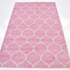 Unique Loom Trellis Frieze Collection Area Rug - Rounded (4' 1" x 6' 1", Light Pink/ Ivory)