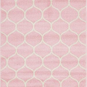 Unique Loom Trellis Frieze Collection Area Rug - Rounded (4' 1" x 6' 1", Light Pink/ Ivory)