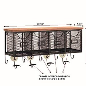 Linon 4-Basket Wall Organizer, 23.5" L x 7.25" W x 12.4" H, Brown, Black