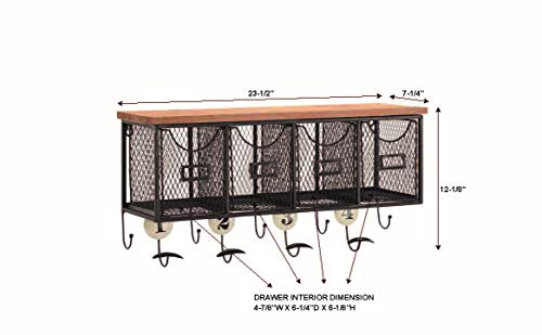 Linon 4-Basket Wall Organizer, 23.5" L x 7.25" W x 12.4" H, Brown, Black