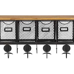 Linon 4-Basket Wall Organizer, 23.5" L x 7.25" W x 12.4" H, Brown, Black