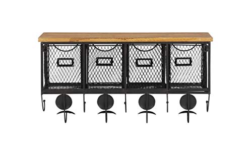 Linon 4-Basket Wall Organizer, 23.5" L x 7.25" W x 12.4" H, Brown, Black