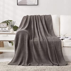 Longhui bedding Grey Knitted Throw Blanket for Couch, Soft, Cozy Machine Washable 100% Cotton Sofa Knit Blankets, Heavy 3.0lb Weight, 50 x 63 Inches, Gray and White Color,Laundry Bag Included