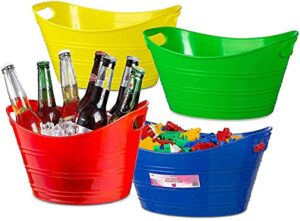 zilpoo 4 pack – oval storage tub with handles, colorful halloween candy bowl holder, classroom organization bins, plastic ice bucket, tubs, baskets, 4.5l