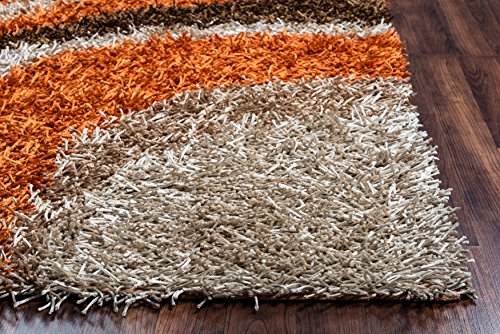 Rizzy Home Kempton Collection Polyester Area Rug, 5' x 7', Multi/Orange/Brown/Khaki Stripe