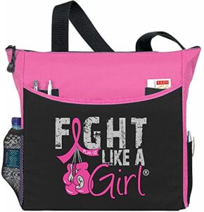 fight like a girl knockout dakota 5-pocket tote bag for breast cancer awareness – pink