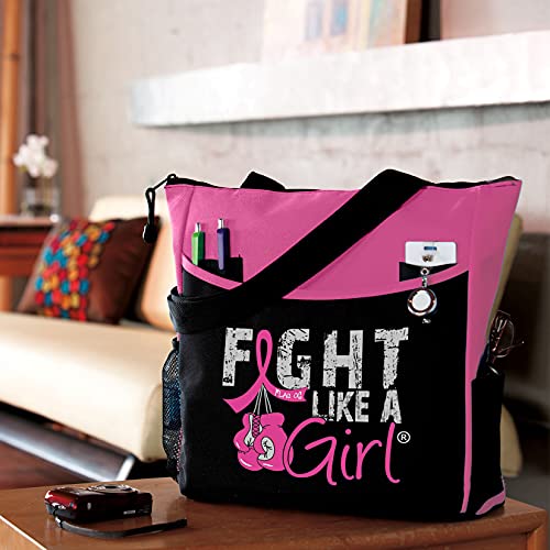 Fight Like a Girl Knockout Dakota 5-Pocket Tote Bag for Breast Cancer Awareness - Pink