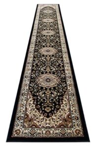 bellagio traditional area rug runner 32 inch x 15 feet 10 inch black 401