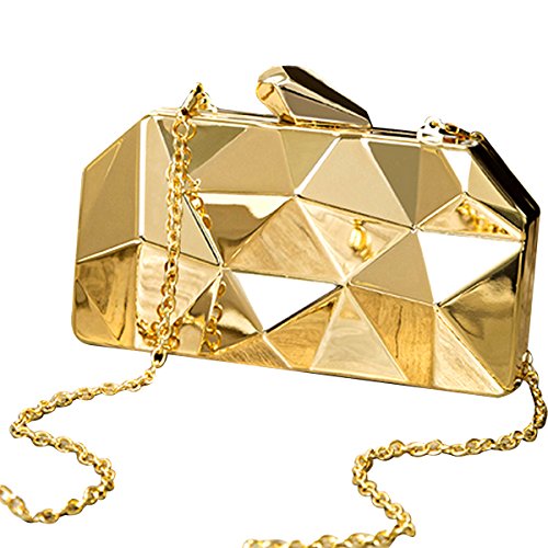 Reberomantic Women Lattice Pattern Metal Handbag Chain Geometric Evening Clutch Purse, Gold