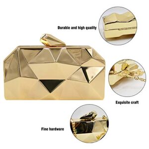 Reberomantic Women Lattice Pattern Metal Handbag Chain Geometric Evening Clutch Purse, Gold