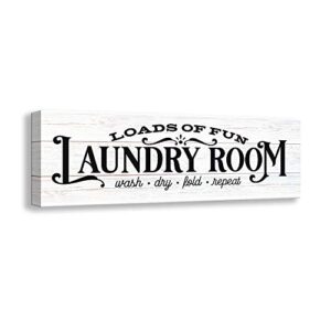 kas home vintage laundry room sign canvas wall art | rustic laundry rules prints signs framed | bathroom laundry room decor (17 x 6 inch, laundry – d)
