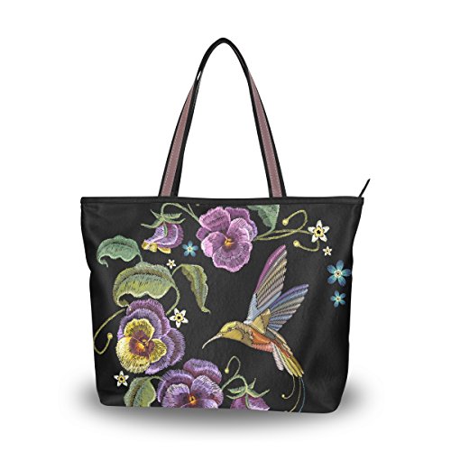 Hummingbird flower Women Shoulder Bag Large Satchel Handbag Tote Bags Purses Work Bag Ladies Zippered Weekend Shopping Bag