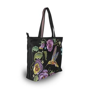 Hummingbird flower Women Shoulder Bag Large Satchel Handbag Tote Bags Purses Work Bag Ladies Zippered Weekend Shopping Bag