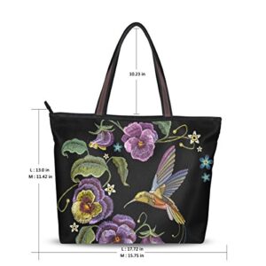 Hummingbird flower Women Shoulder Bag Large Satchel Handbag Tote Bags Purses Work Bag Ladies Zippered Weekend Shopping Bag