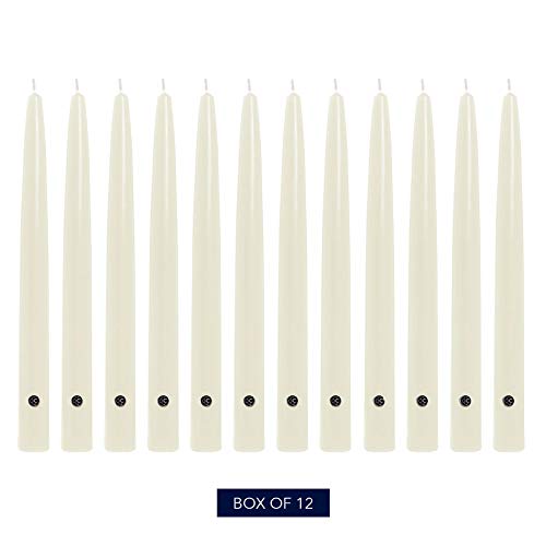 Colonial Candle Unscented Taper Candle, Handipt Collection, Ivory, 10 In, Pack of 12 - Up to 8 Hours Burn