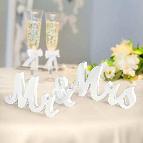 IDEALHOUSE Mr and Mrs Wood Sign, Exquisite Big Size Mr & Mrs Wooden Letters Perfect for Wedding Sweetheart Table Decorations, Photo Props, Party Table, Rustic Wedding Decorations and More(White)