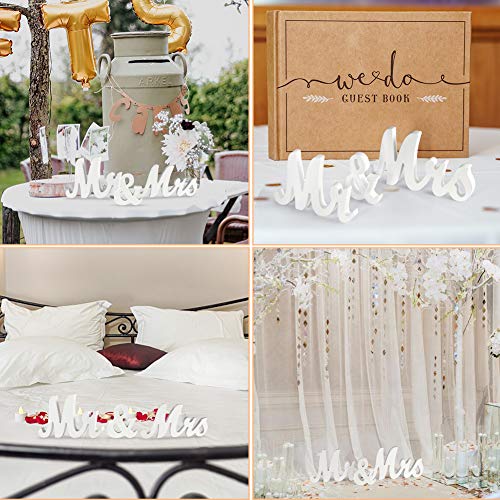 IDEALHOUSE Mr and Mrs Wood Sign, Exquisite Big Size Mr & Mrs Wooden Letters Perfect for Wedding Sweetheart Table Decorations, Photo Props, Party Table, Rustic Wedding Decorations and More(White)