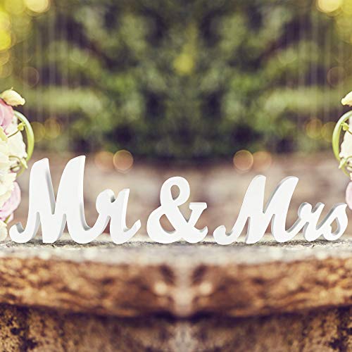 IDEALHOUSE Mr and Mrs Wood Sign, Exquisite Big Size Mr & Mrs Wooden Letters Perfect for Wedding Sweetheart Table Decorations, Photo Props, Party Table, Rustic Wedding Decorations and More(White)