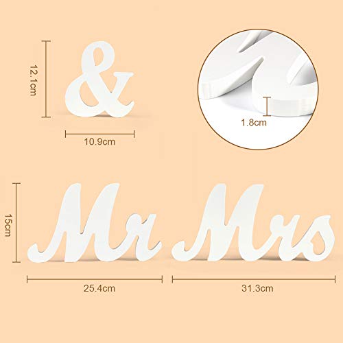 IDEALHOUSE Mr and Mrs Wood Sign, Exquisite Big Size Mr & Mrs Wooden Letters Perfect for Wedding Sweetheart Table Decorations, Photo Props, Party Table, Rustic Wedding Decorations and More(White)